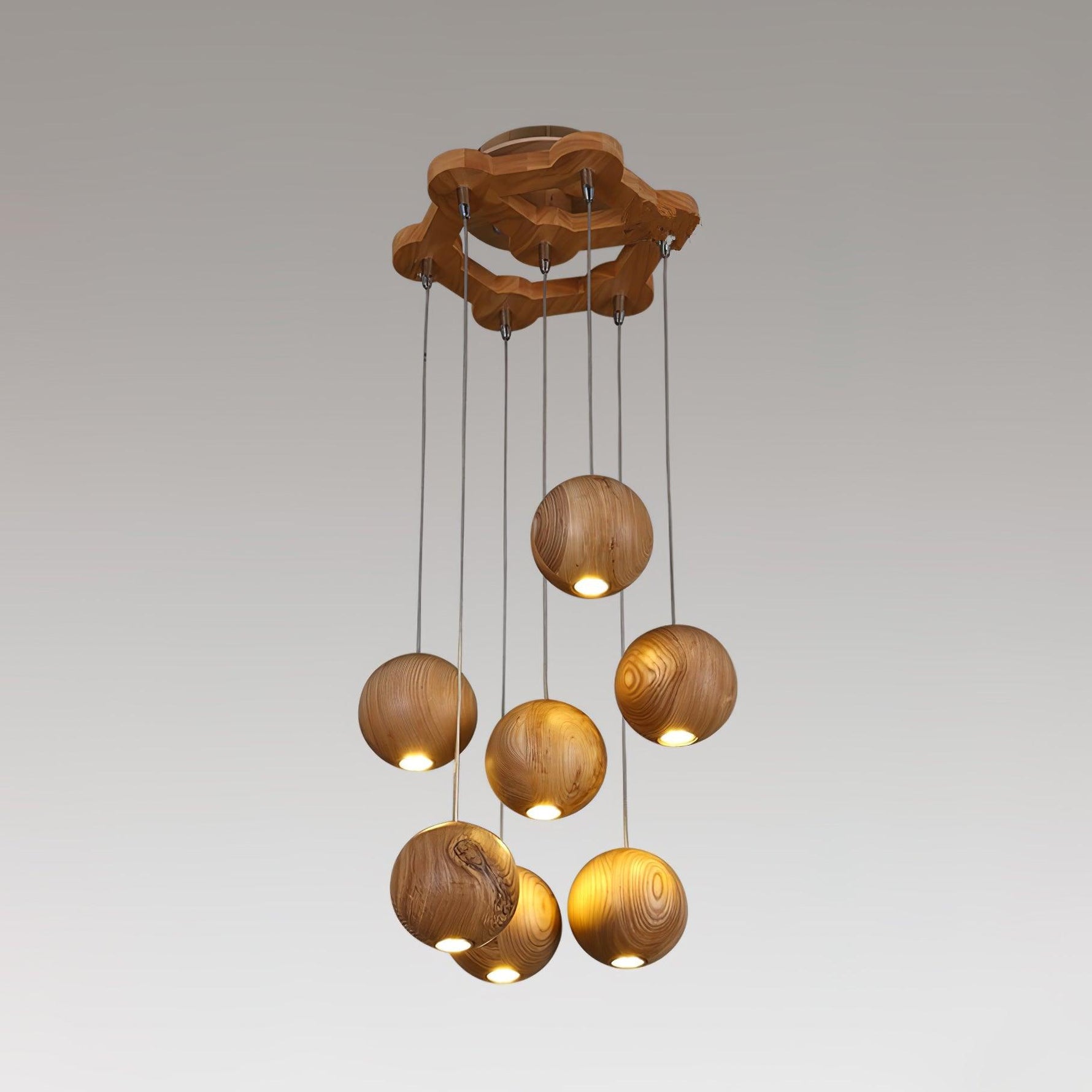 Ulvararis Nordic Orb Sphere Cluster Wooden Pendant Light - Lamp Outdoor