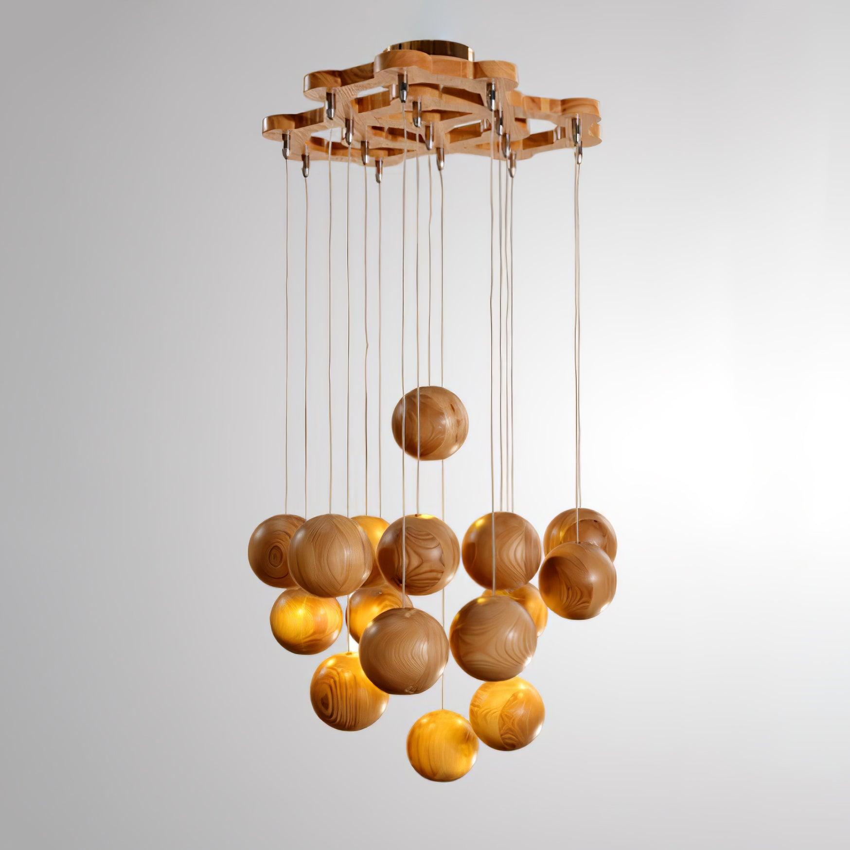 Ulvararis Nordic Orb Sphere Cluster Wooden Pendant Light - Lamp Outdoor