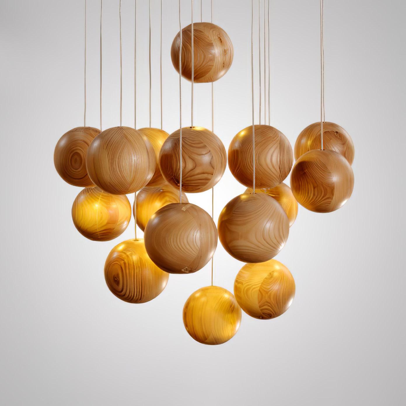 Ulvararis Nordic Orb Sphere Cluster Wooden Pendant Light - Lamp Outdoor