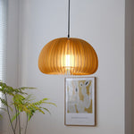 Solara Pendant Lamp Wood Pumpkin Dome Nordic - Letslighting