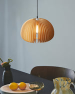 Solara Pendant Lamp Wood Pumpkin Dome Nordic - Letslighting