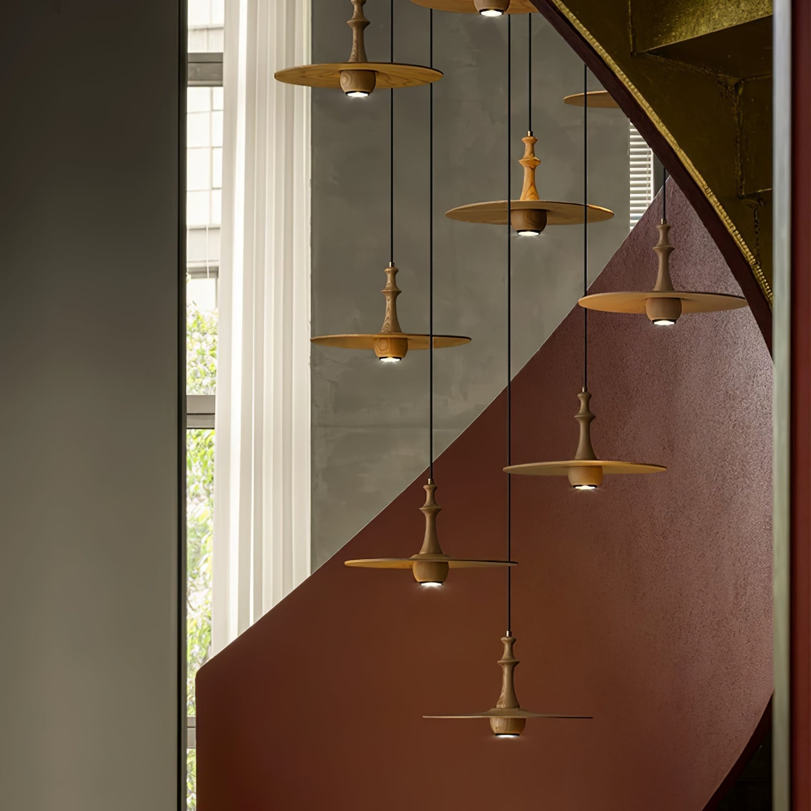 Wooden Spin Pendant Light - Lamp Outdoor