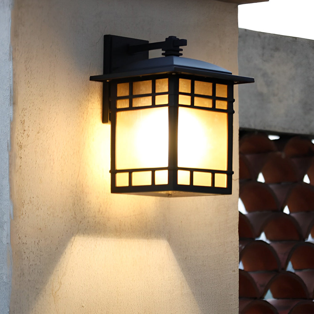 Square Retro Waterproof Yellow Glass Shade Vintage Outdoor Wall Lights - Lamp Outdoor