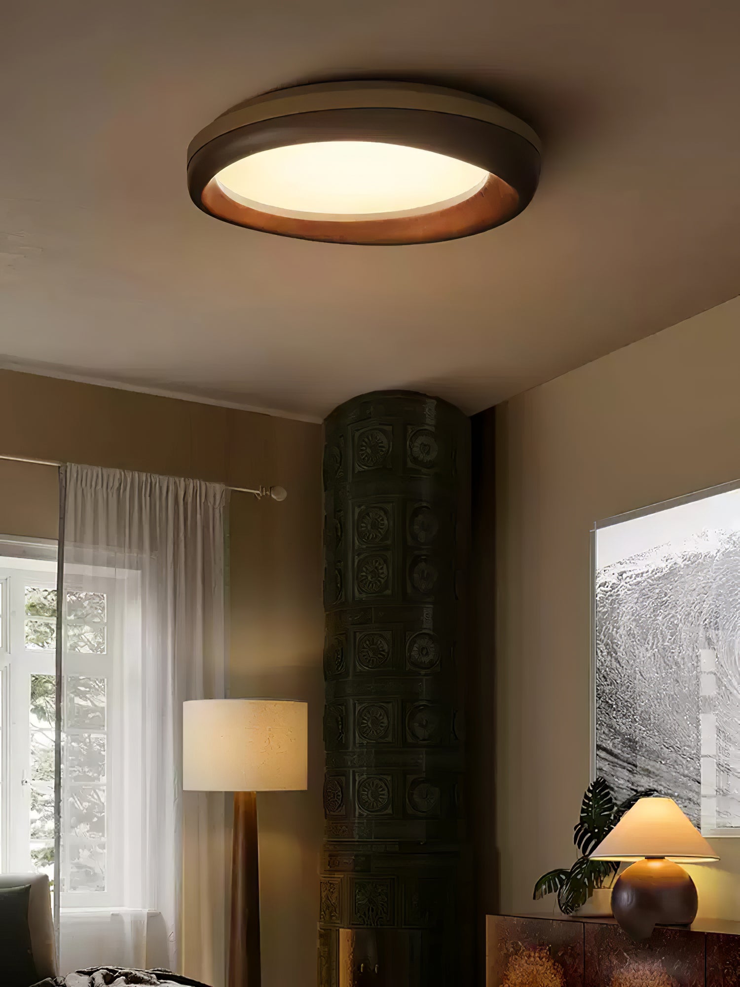 Eurtheara Organic Wood Glass Ceiling Light - Lamp Outdoor