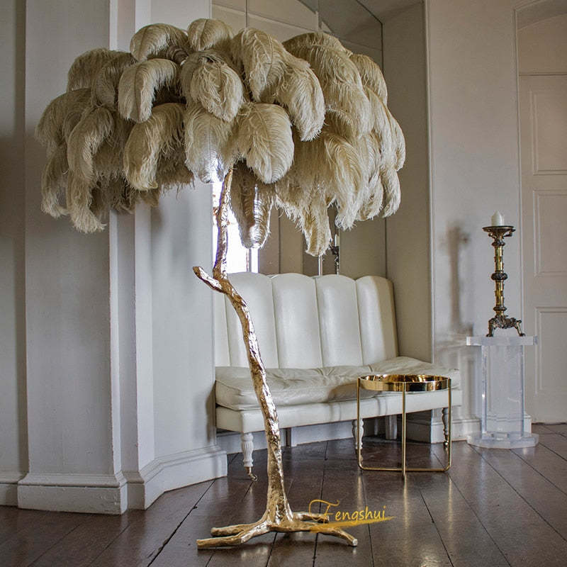 O'Moore Nordic Luxury Unique Ostrich Feather Floor Lamp/Table Lamp - Lamp Outdoor