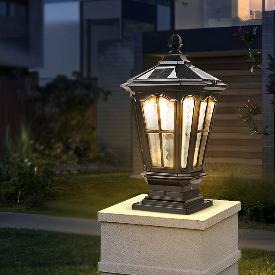 Retro Pavilion Shape Waterproof LED Solar Powered Fence Post Lights - Lamp Outdoor
