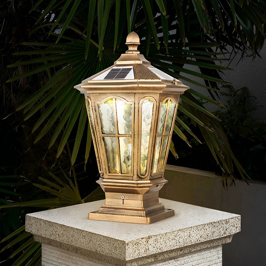 Retro Pavilion Shape Waterproof LED Solar Powered Fence Post Lights - Lamp Outdoor