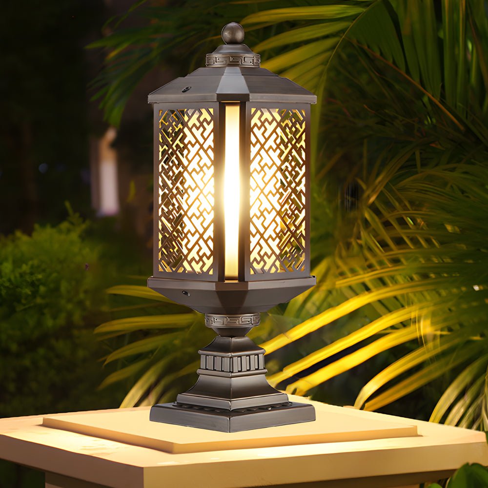 Antique Die-Cast Aluminum Waterproof Glass Shade Retro Fence Post Lights - Lamp Outdoor