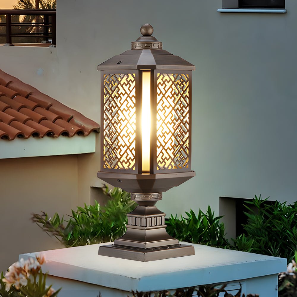 Antique Die-Cast Aluminum Waterproof Glass Shade Retro Fence Post Lights - Lamp Outdoor