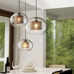 Hessa Contemporary Golden Pendant Light, Glass, Globe/Cylindric - Lamp Outdoor