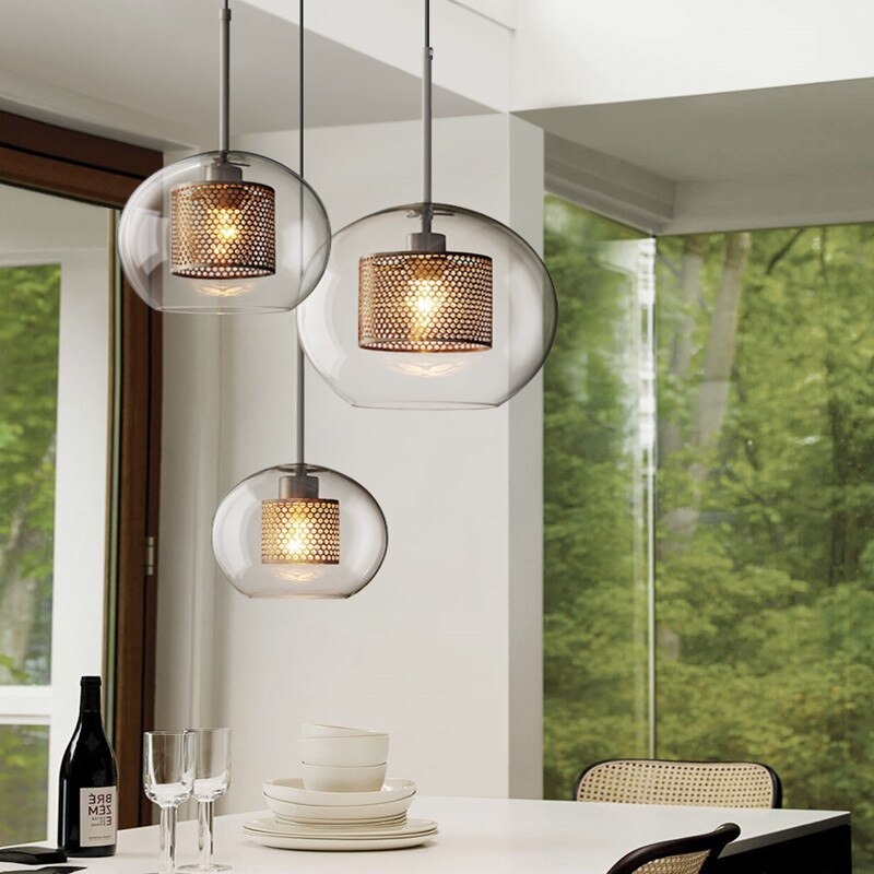Hessa Contemporary Golden Pendant Light, Glass, Globe/Cylindric - Lamp Outdoor