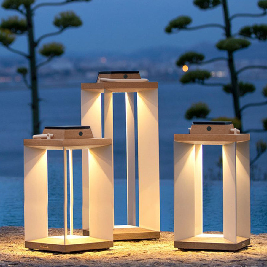 Solar Waterproof Wooden White Floor Lamp Modern Style - Lamp Outdoor