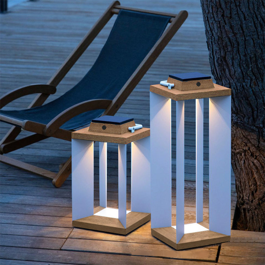 Solar Waterproof Wooden White Floor Lamp Modern Style - Lamp Outdoor