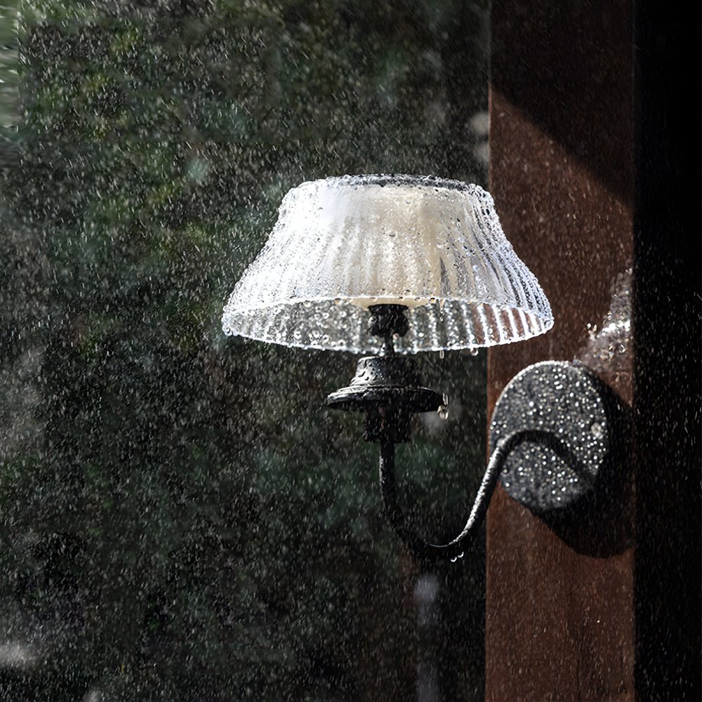 Black Metallic Arm Solar Outdoor Wall Light - Adjustable Glass Shade - Lamp Outdoor