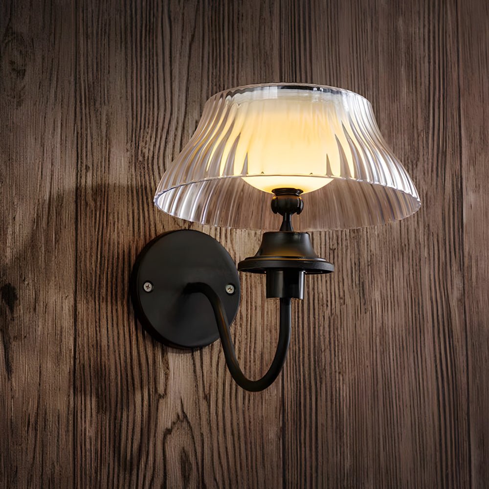 Black Metallic Arm Solar Outdoor Wall Light - Adjustable Glass Shade - Lamp Outdoor