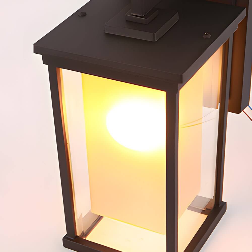 Black Square Outdoor Wall Lantern with Double Glass Shade - Lamp Outdoor