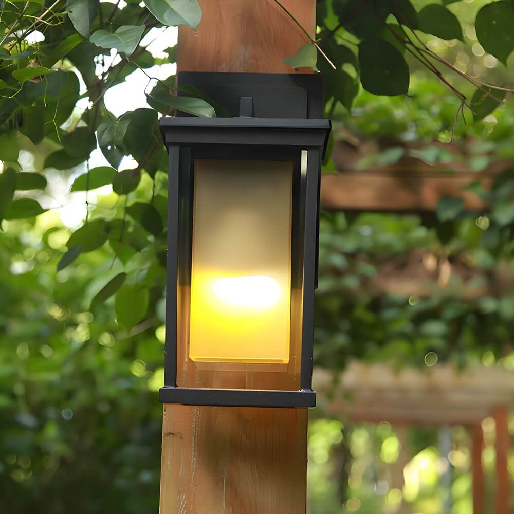 Black Square Outdoor Wall Lantern with Double Glass Shade - Lamp Outdoor