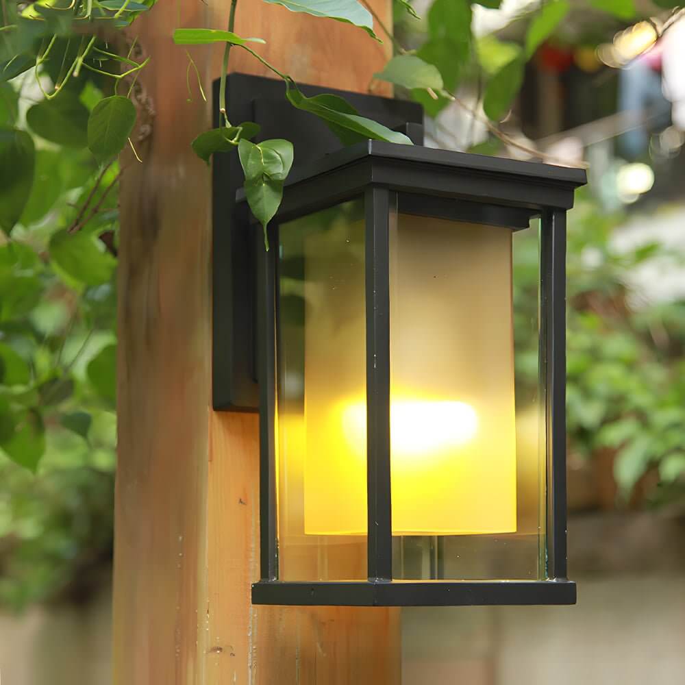 Black Square Outdoor Wall Lantern with Double Glass Shade - Lamp Outdoor