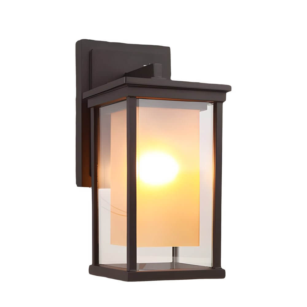 Black Square Outdoor Wall Lantern with Double Glass Shade - Lamp Outdoor