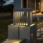 Black Square Pier-Mount Outdoor Post Light Garden Wired Solar Pillar Light - Lamp Outdoor