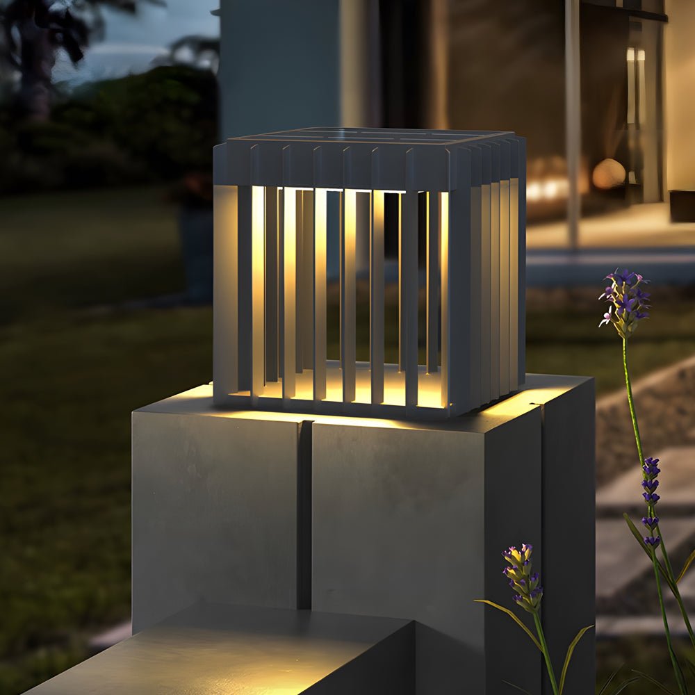Black Square Pier-Mount Outdoor Post Light Garden Wired Solar Pillar Light - Lamp Outdoor