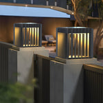 Black Square Pier-Mount Outdoor Post Light Garden Wired Solar Pillar Light - Lamp Outdoor