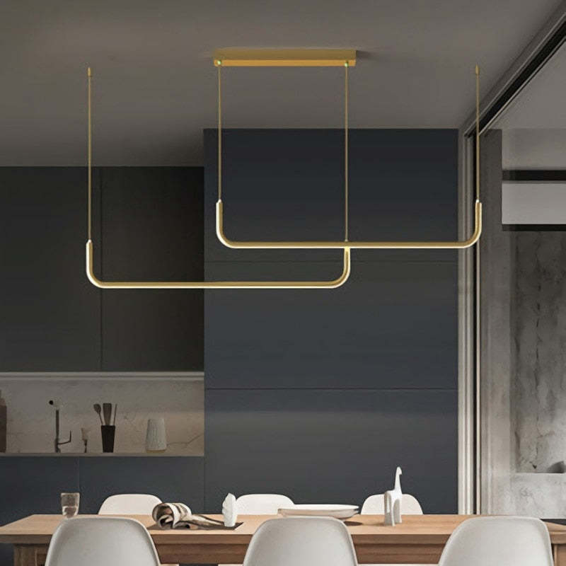 Clen Modern Linear Pendant Light Double Frame, Black/Gold - Lamp Outdoor