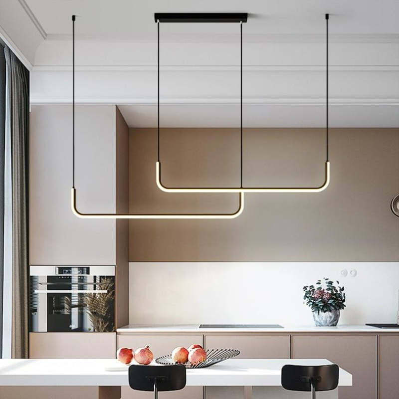 Clen Modern Linear Pendant Light Double Frame, Black/Gold - Lamp Outdoor