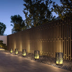 Rectangular Resin and Steel Garden Light with Carved Floral Lampshade - Lamp Outdoor