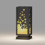 Rectangular Resin and Steel Garden Light with Carved Floral Lampshade - Lamp Outdoor