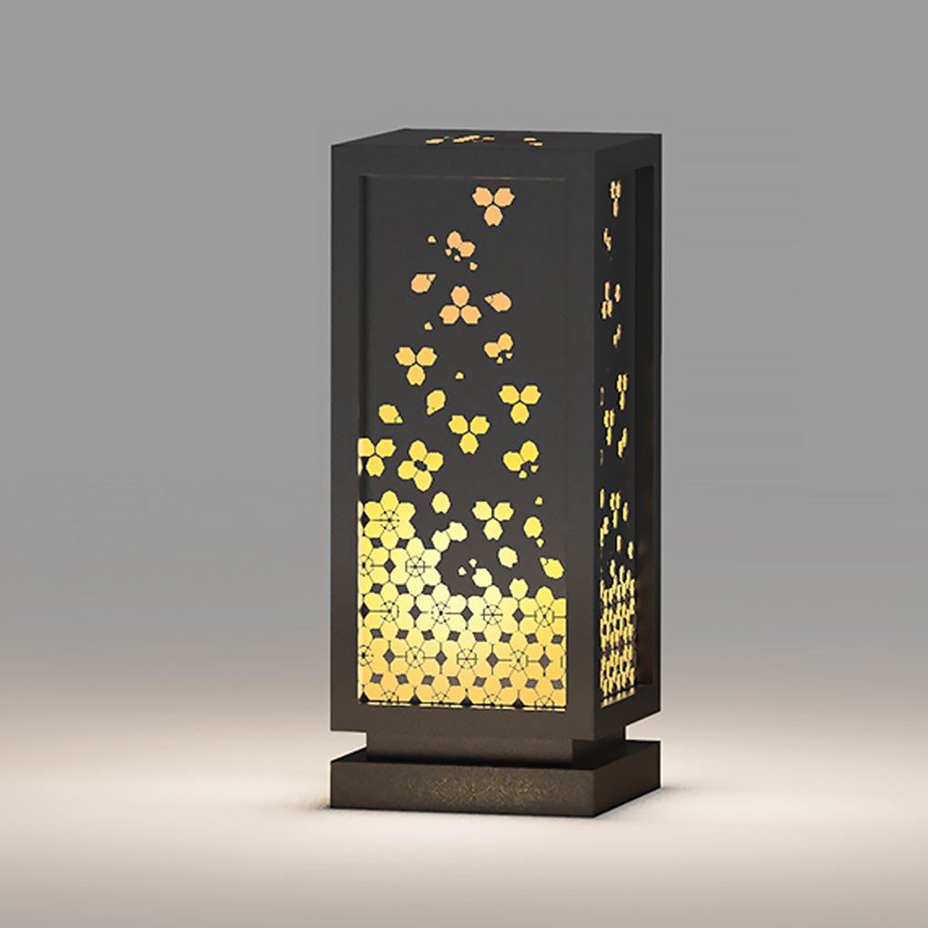 Rectangular Resin and Steel Garden Light with Carved Floral Lampshade - Lamp Outdoor