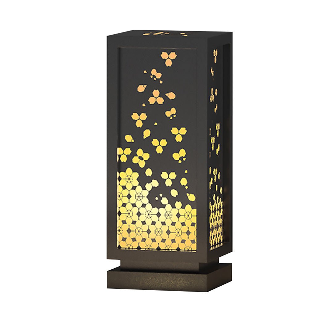 Rectangular Resin and Steel Garden Light with Carved Floral Lampshade - Lamp Outdoor