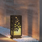 Rectangular Resin and Steel Garden Light with Carved Floral Lampshade - Lamp Outdoor