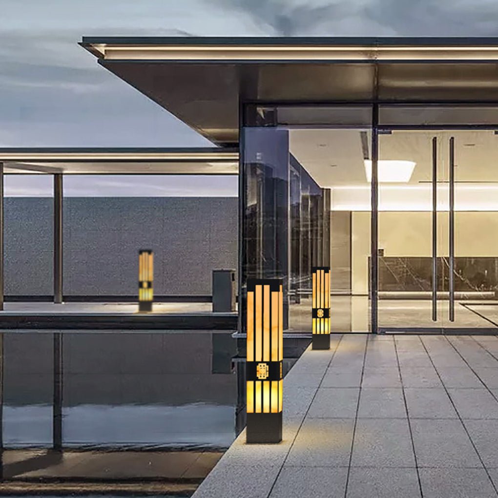 Rectangular Outdoor Garden Lights with Streak Cut Design Elegant Landscape Bollard Lights - Lamp Outdoor