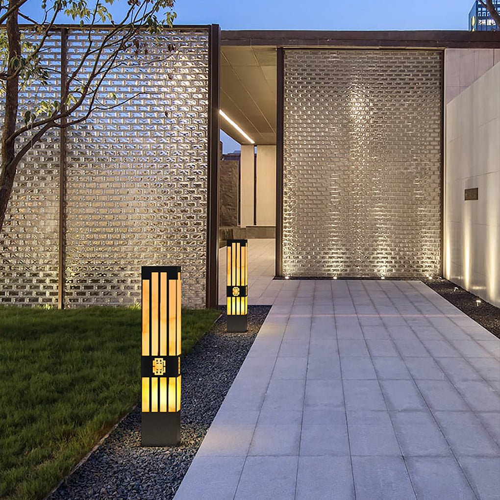 Rectangular Outdoor Garden Lights with Streak Cut Design Elegant Landscape Bollard Lights - Lamp Outdoor
