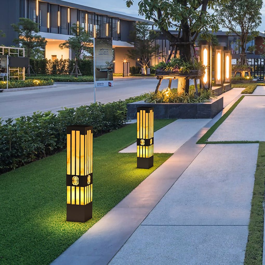 Rectangular Outdoor Garden Lights with Streak Cut Design Elegant Landscape Bollard Lights - Lamp Outdoor