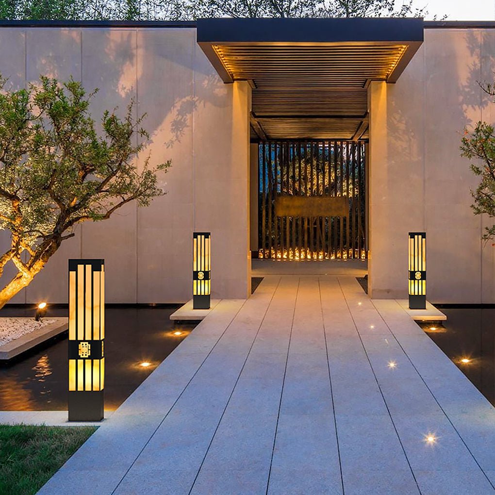 Rectangular Outdoor Garden Lights with Streak Cut Design Elegant Landscape Bollard Lights - Lamp Outdoor