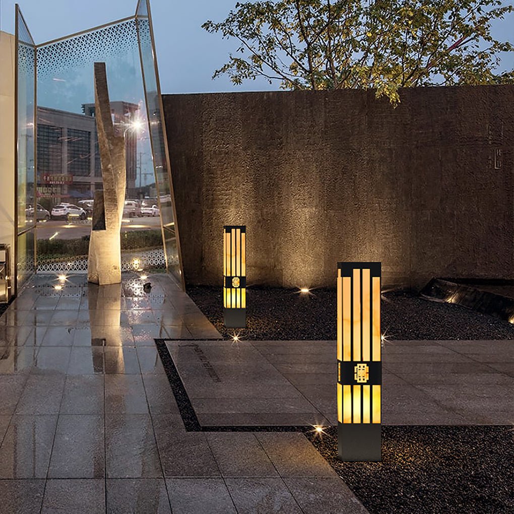 Rectangular Outdoor Garden Lights with Streak Cut Design Elegant Landscape Bollard Lights - Lamp Outdoor