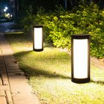 Black Cylindrical LED Pathway Bollard Lights Solar and Wired Outdoor Lighting Solutions - Lamp Outdoor