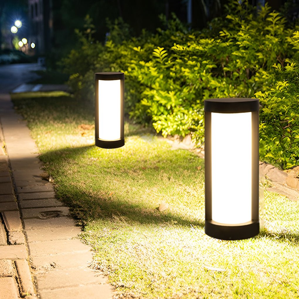 Black Cylindrical LED Pathway Bollard Lights Solar and Wired Outdoor Lighting Solutions - Lamp Outdoor