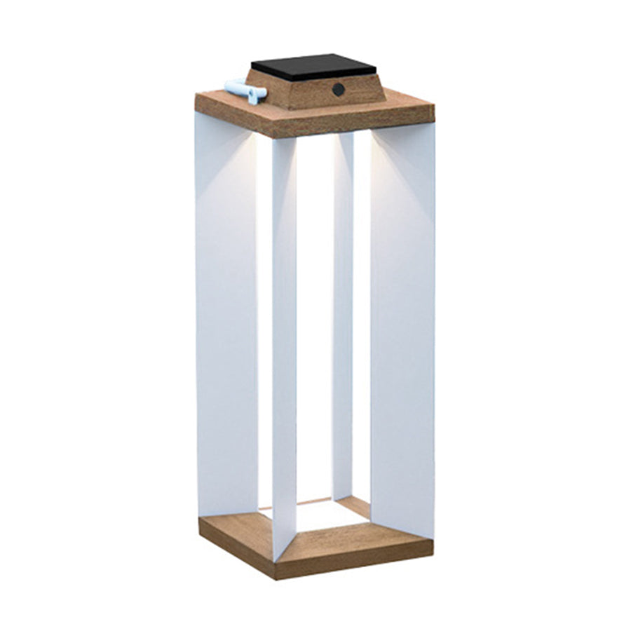 Solar Waterproof Wooden White Floor Lamp Modern Style - Lamp Outdoor