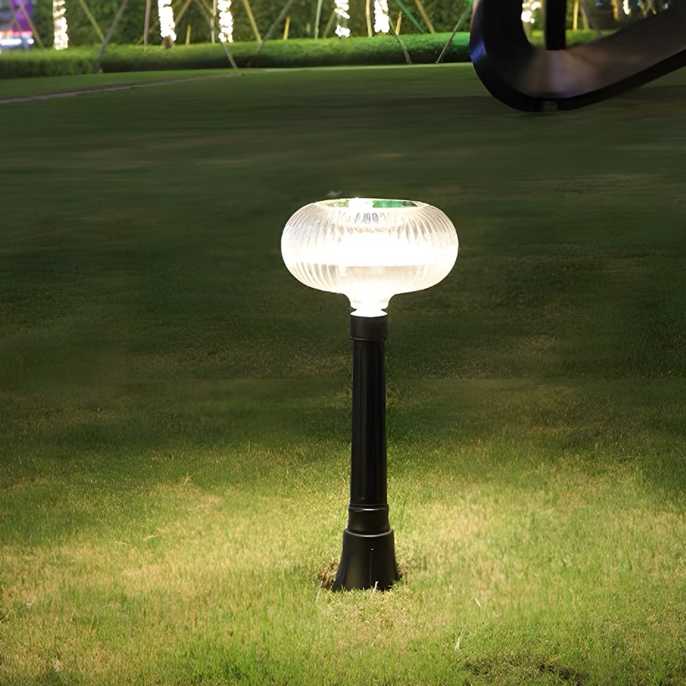 Contemporary Solar Lawn Light Metal Cylinder LED Light with Oval Acrylic Shade - Lamp Outdoor