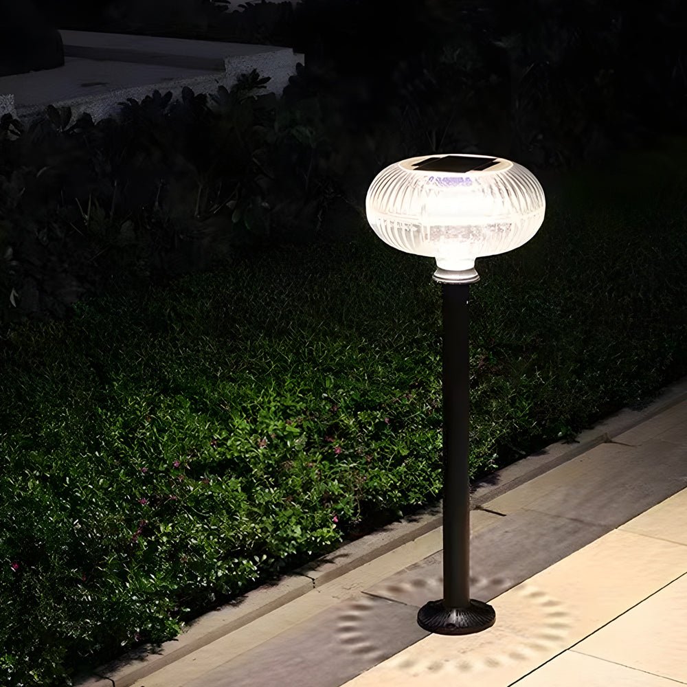 Contemporary Solar Lawn Light Metal Cylinder LED Light with Oval Acrylic Shade - Lamp Outdoor