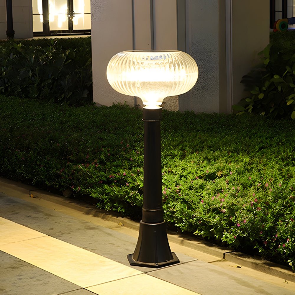 Contemporary Solar Lawn Light Metal Cylinder LED Light with Oval Acrylic Shade - Lamp Outdoor