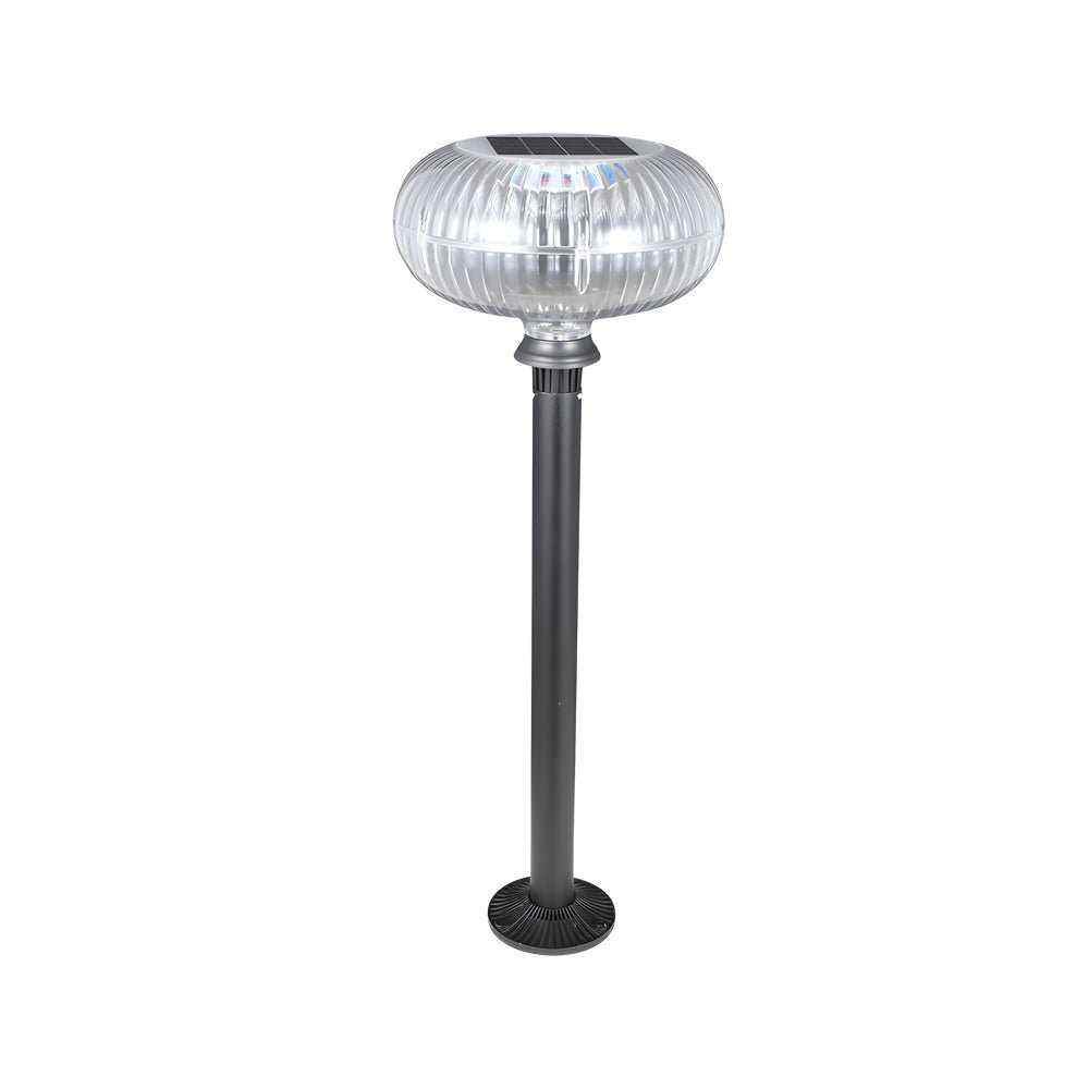 Contemporary Solar Lawn Light Metal Cylinder LED Light with Oval Acrylic Shade - Lamp Outdoor