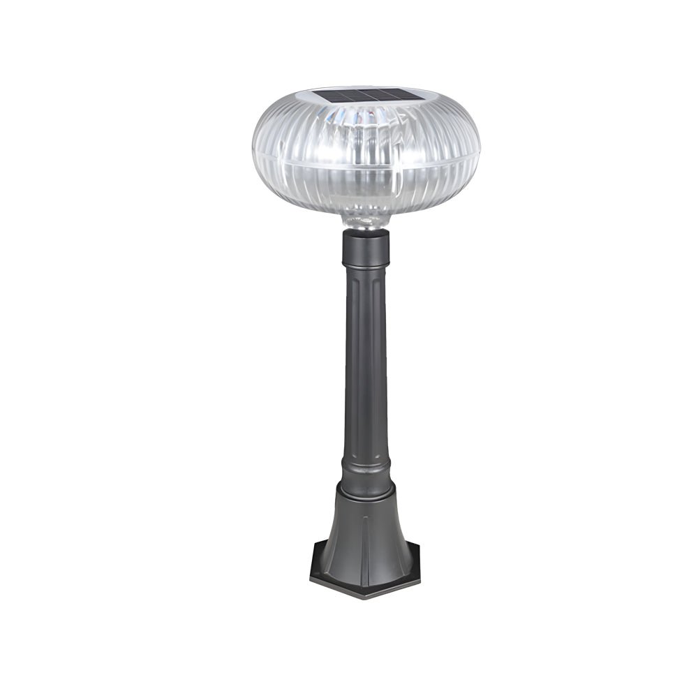 Contemporary Solar Lawn Light Metal Cylinder LED Light with Oval Acrylic Shade - Lamp Outdoor