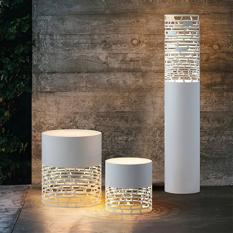 Stylish Hollow Mesh LED Cylinder Light Freestanding Outdoor Garden Lighting - Lamp Outdoor