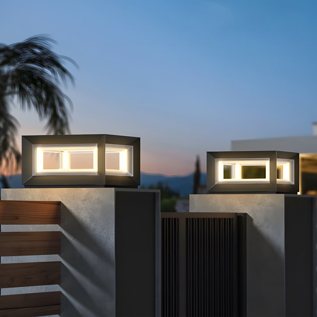 Creative Square Frame Waterproof Black Modern Solar Fence Post Lights - Lamp Outdoor