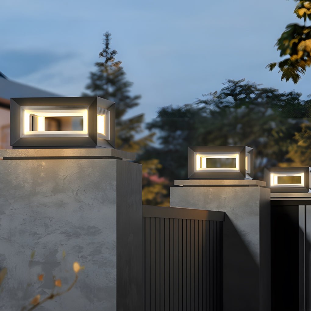 Creative Square Frame Waterproof Black Modern Solar Fence Post Lights - Lamp Outdoor