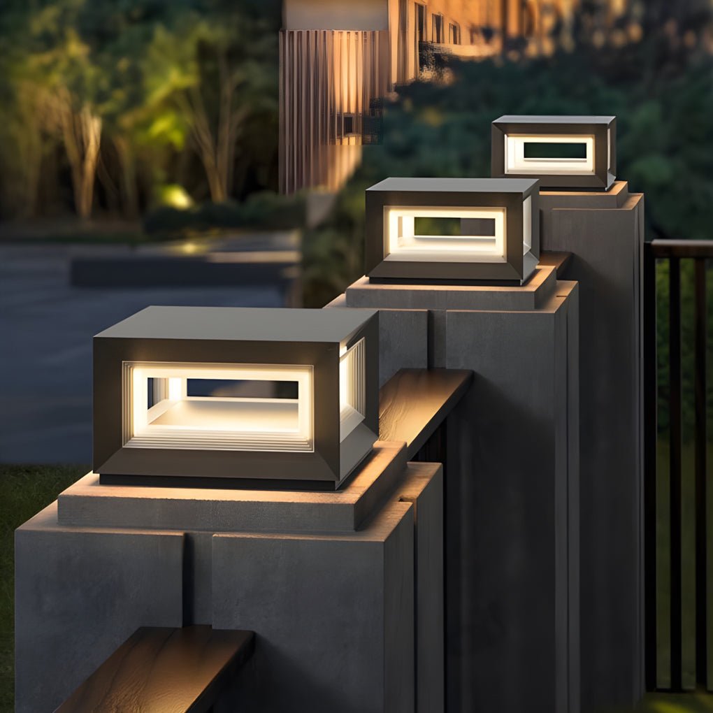 Creative Square Frame Waterproof Black Modern Solar Fence Post Lights - Lamp Outdoor